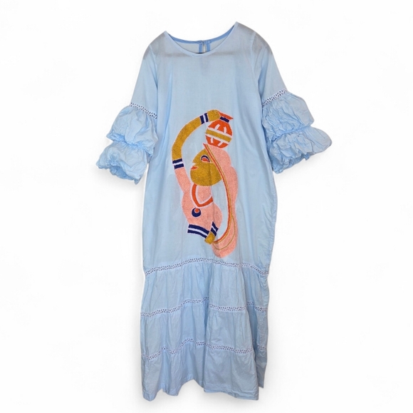 Dresses & Skirts - Baby Blue African Boubou Maxi Dress With Embroidery